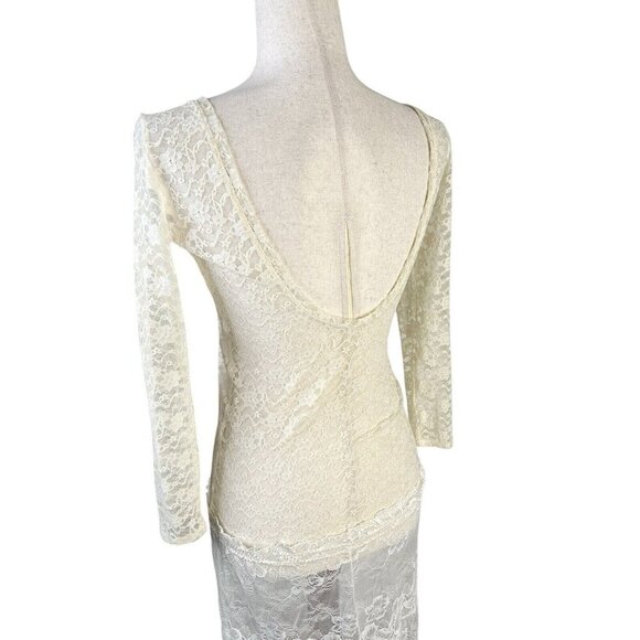 Romantic Ethereal Off White Lace Mesh Overlay Dress Cottagecore Fairycore Sz S - Picture 6 of 11